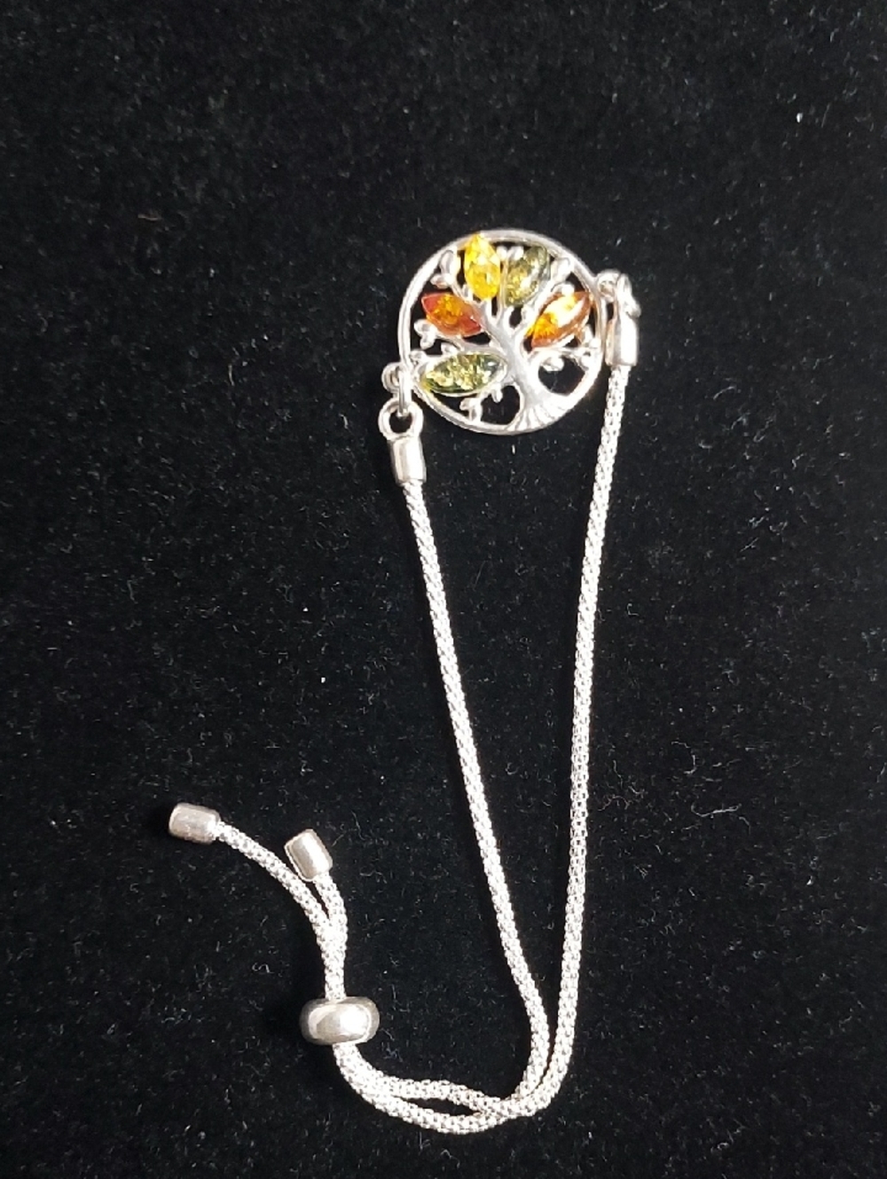 Sterling Silver 925 Tree of Life Bracelet with Amber and Green Gemstones